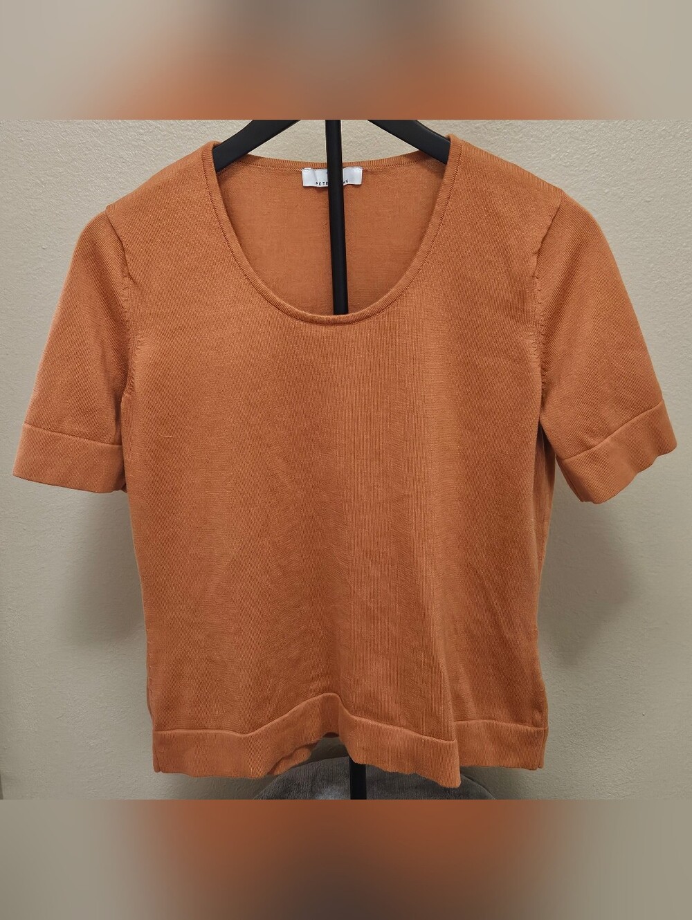 Burnt Orange Peter Hahn 100% Cotton Short Sleeve Scoop Neck Sweater